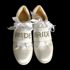 Betsey Johnson Liana Ivory Bride Jeweled Snap Sneakers Women's Size 8